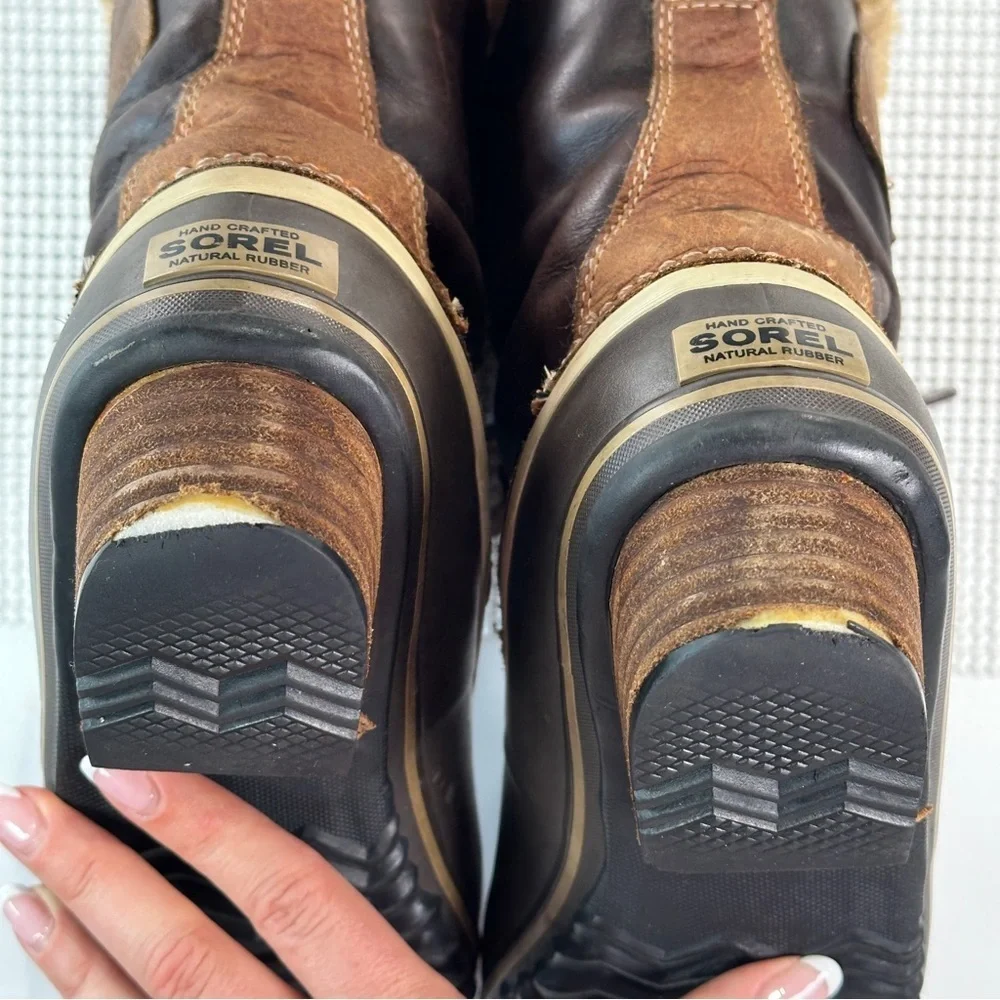 Sorel Winter Duck Boots Heeled Waterproof Lace Up Brown Black 8